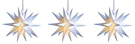 3D LED Lichterkette mit 3 Sternen Ø 12 cm Weihnachtsstern Batterie Ministern Innen mit Timer Stern klein Kunststoff Leuchtstern Deko für innen Indoor (3er Kette Weiß)