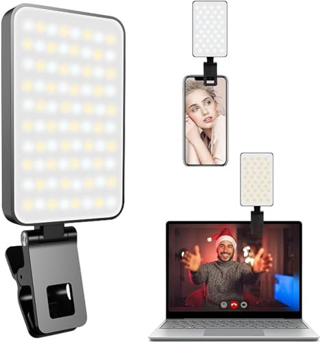 Camnoon Lampe Vidéo LED avec Clip, Selfie Streaming Light avec 80 Perles LED, 3000K-5000K, 5 Modes de Lumière, 117G Lumiere Telephone Photo Portable pour Mobile Extérieur, Tournage TikTok
