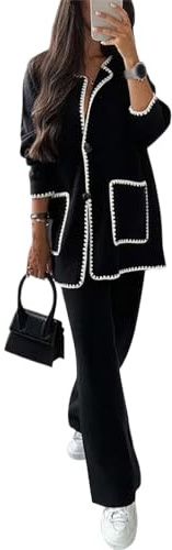 shownicer Survêtement Femme Ensembles 2 Pièces Chic Elegant Manches Longues Chemise Veste et Pantalon Décontractée Ensemble Casual Outfit
