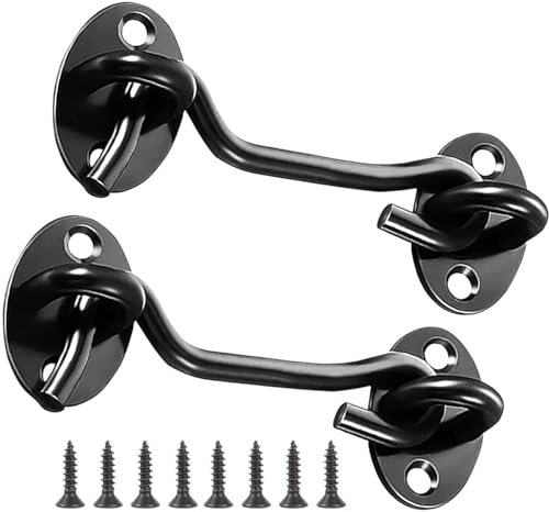 Litensh 2PCS crochets de porte de grange acier inoxydable, 3 inch crochet et loquet à œillet de cabine, verrou serrure de porte crochet de fenêtre pivotant pour porte coulissante, chambre à coucher