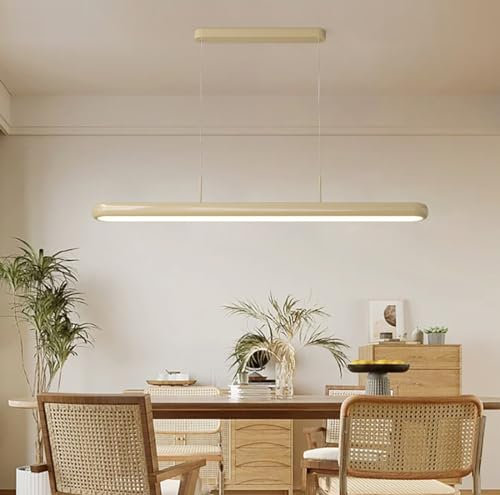 Bellastein LED Hängeleuchte Vollspektrum Augenschutz, einfaches langes Streifen Restaurant Kronleuchter kreative und personalisierte Pendelleuchten Büro pendellampe (Beige, 120cm)