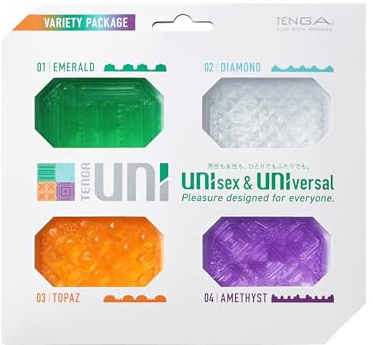 TENGA UNI Variety Pack, Dehnbares Unisex Sexspielzeug mit erregender Textur, Einweg Masturbator für Sie und für Ihn (1x4 Stück)