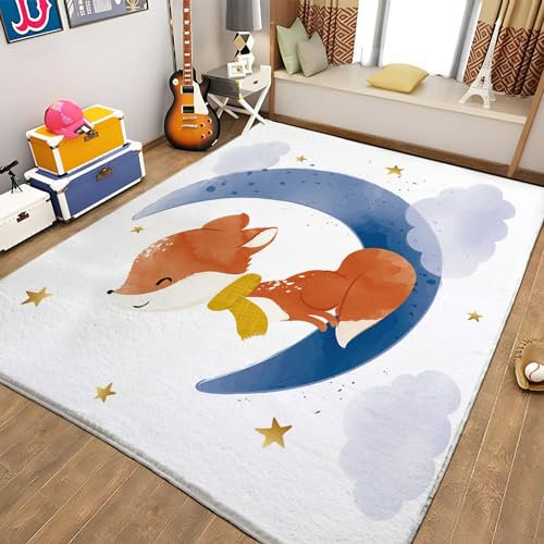 Teppiche Wohnzimmer Cartoon-Fuchs Teppich Kinderzimmer rutschfeste Unterseite, FüRs Wohnzimmer Schlafzimmer Und das Kinderzimmer Moderner Teppich 80x150