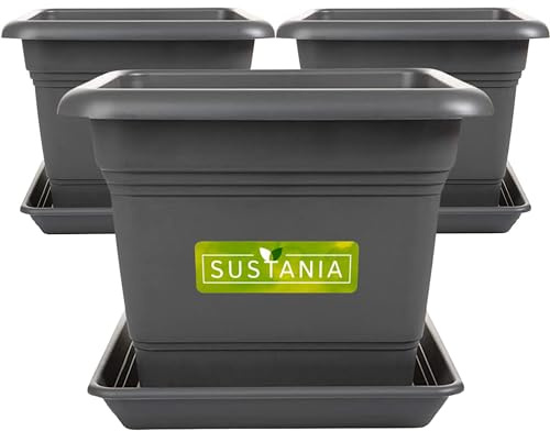2friends Sustania Pflanzkübel Eckig 28x28 Anthrazit 3er Set - Robuster Blumentopf GroÃŸ, Ãœbertopf Ideal für Tomatenpflanzen, Eckige Pflanztöpfe Kunststoff für Garten & Balkon