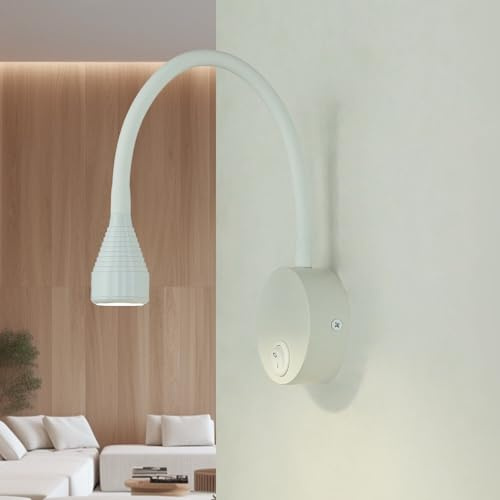 Licht-Erlebnisse LED Leselampe Bett, Wandlampe mit Schalter, Weiß, Wandleuchte Bett, Schwanenhals, Flexarm, verstellbar, B:7,5 cm, 3,5 W, 4100 K, LED Wandlampe