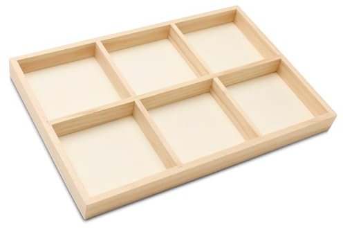 DIY Rectangle Wooden Divided Serving Tray 12 x 8-inch, Pack of 1 6-Section Candy Tray for Vegetable & Fruit Party Platters, by Woodpeckers
