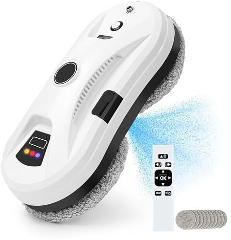 NamYoprce window cleaning robot,Smart Glass Cleaning Robotic with 5600Pa Strong Suction,Multiple Safety System,Edge Detection,for High-Rise Windows Ceiling,Outdoor Indoor,White UK plug