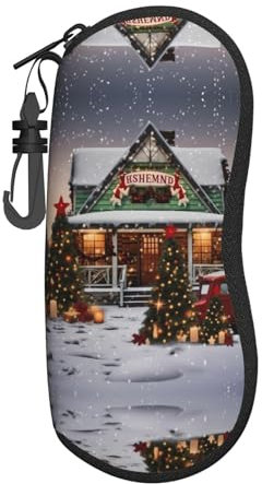 SGZLZBWK Farmhouse Weihnachts-Sonnenbrillenetui für Männer und Frauen, ultraleichtes Brillenetui mit Reißverschluss, tragbares Brillenetui mit Karabiner, Schwarz , One size