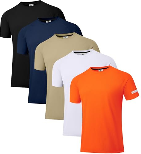 Holure träningströjor för män, UPF 50+ solskydd, utslagsskydd t-shirts, snabbtorkande, SPF, UV, simning, kortärmade skjortor, 5-pack-svart/marinblå/kaki/vit/orange, 3XL
