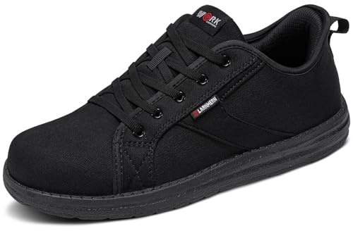 LARNMERN Zapatos de Seguridad para Hombre Slip On Zapatillas Trabajo con Puntera de Acero Calzado Seguridad Ligero Comodo Calzado de Seguridad Hombre Amortiguación(46 EU,Negro)