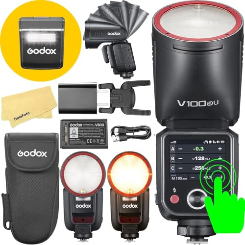 Godox V100S V100 S Rundkopf Kamerablitz für Sony Kamerablitz Flash Speedlit | 100Ws 2.4G TTL1/8000 HSS,400 Full Power Flashes,1.7s Recycle Time,LED Modeling Lamp