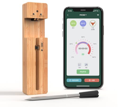 100 meter wireless meat thermometer, probe thermometer suitable for barbecue grills, ovens, and smoked barbecue grills, smart APP Bluetooth food thermometer, suitable for iOS and Android applications