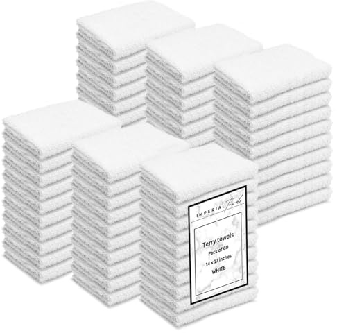 Terry Bar Mop Towels (Value Pack of 60) Size 14x17 – Absorbent and Durable, Multipurpose Cleaning Rags, Cotton Cleaning Towels, Terry Cloth Rags, Reusable Shop Rags (White)