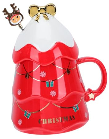 Alipis Christmas Tree Mug Creative Ceramic Mug Stylish Water Cup for Home Use Christmas Idea Multipurpose Storage Cup Lid and Spoon Included