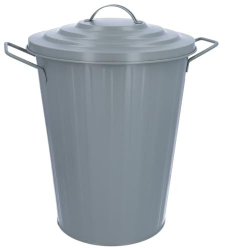 HRB Mülleimer Zink grau, 20 Liter, Vintage Design, sehr stabil mit Deckel- geeignet als Mülleimer Küche- Nutzbar als Abfalleimer oder zur Aufbewahrung von Klamotten