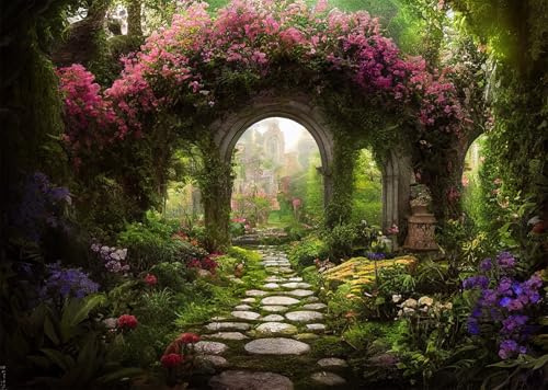 CORFOTO 1.8x1.2m Toile de Fond Jardin enchanté Toiles de Fond de Conte de fées Arche de Fleurs Forêt Jardin Arrière-Plan Décorations de fête d'anniversaire Arrière-Plans de Photographie