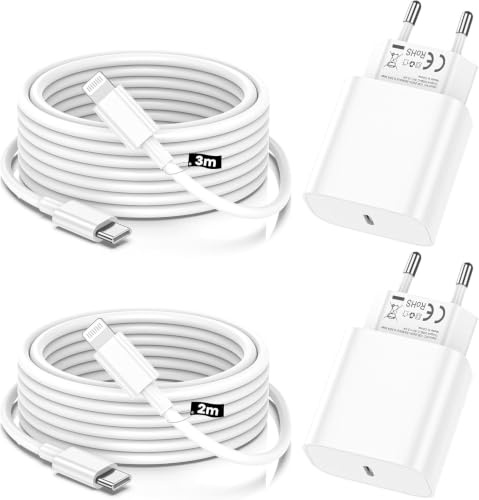 USB C Ladegerät iPhone Ladekabel Set, [MFi-Zertifiziert] 2er Pack iPhone Ladegerät Apple Ladekabel mit 2Metern & 3Metern Lightning Kabel für iPhone 14 13 12 11,Kompakt & Reisefertig