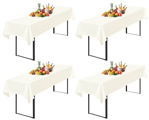 4 Stück Tischdecke Bierzeltgarnitur 100 x 250cm Biertisch Tischdecke wasserdichte Polyester Bierbank Tischdecken für 50 und 70cm Biertische, Rechteckige Tischdecken für Hochzeitsfeiern(Elfenbein)