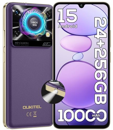 OUKITEL C60 Pro Telephone Portable Android 15-24GO RAM+256GO ROM, Smartphone Pas Cher 10000mAh/18W, Écran 6.88 HD+ 90Hz, Téléphone Gaming 110dB Haut-Parleur, 120 Lumens/4G Dual SIM/NFC/GPS,Violet