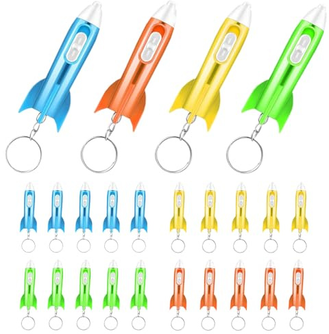 Mini nyckelring ficklampor, set med 24 färger LED liten raket ficklampa barn födelsedagspresent pris lotteri fest dörr nyckel söt raket hänge gåvor