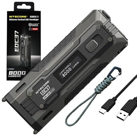 Nitecore EDC37 EDC37 Ultimate EDC-Taschenlampe: Doppelte Leistung – 8.000 Lumen x 8000mAh mit Eco-Sensa USB-C Ladekabel