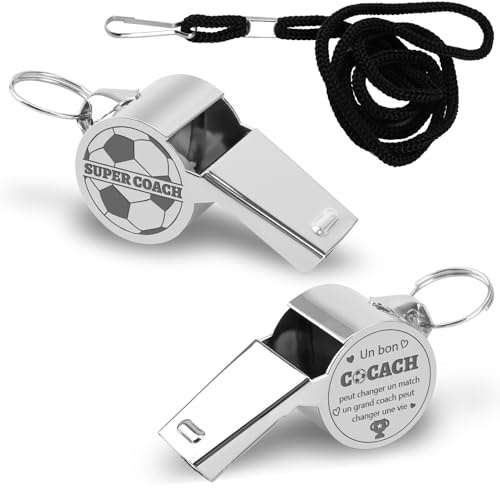 Bomtop Acier Inoxydable Sifflet, Métal Sifflet de Sport avec Cordon, Sifflet Arbitre Foot D'Entraînement, Super Coach Cadeau de Hommes Idéal pour Les Entraîneurs, Les Arbitres, Enseignant