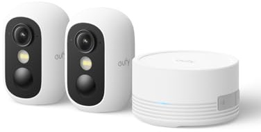 eufy Security Camera Outdoor Wireless, eufyCam C35 2 Pack with HomeBase Mini,indoor camera, Magnetic Mount, Colour Night Vision, Subscription-Free On-Device Storage, IP67, Facial Recognition, White