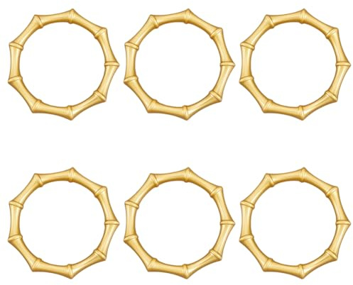 CRASPIRE 6 Anillo de Servilleta de Aleación Dorado de Metal de Bambú Forma de Lazo Mesa de Comedor Invitados Decoración de Bodas Aniversarios Cumpleaños Navidad Acción de Gracias Y Fiestas.