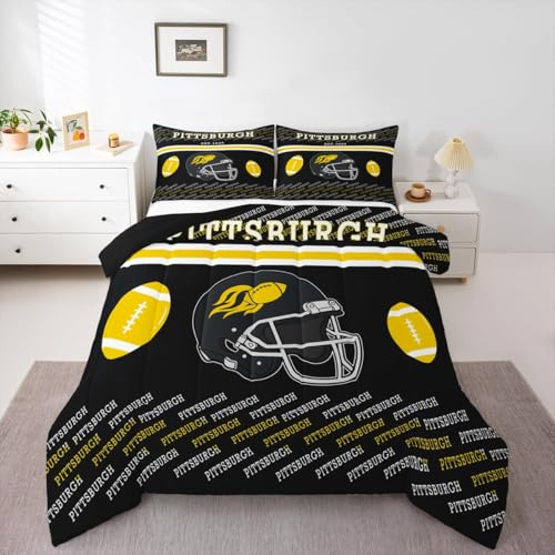 Feelyou Football Bedding Set Soft for Boys Girls, Boys Comforter Set Twin Size American Football City Duvet Quilt Microfiber Bedroom Decor 2 Pcs with 1 Pillow Cases