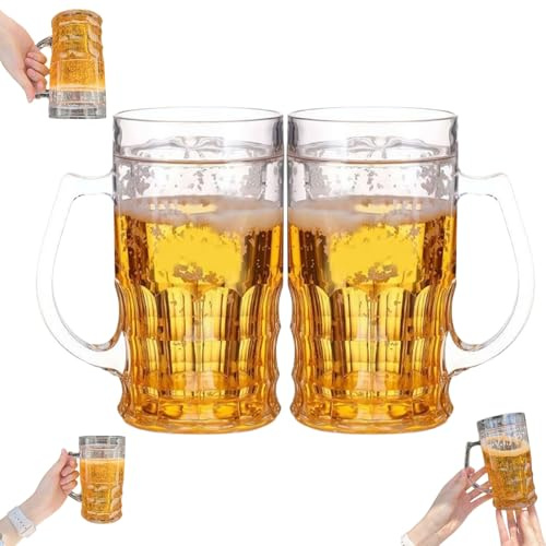 Fake Beer Glasses, 400ml Double Layer Funny Beer Stein, 2025 New Fake Double Fake Beers Mug with Mezzanine, Funny Beer Mug with Handles, Realistic Prank Cup for Bars Beverages