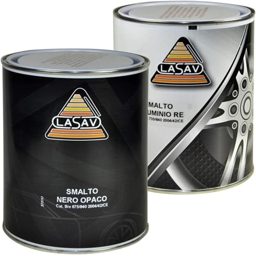 MASTERBRICO Kit Smalto Nitrosintetico Nero 750 ml | + Smalto Alluminio Cerchioni 750 ml – Finiture Veloci e Professionali per Carrozzeria, Metallo e Ruote