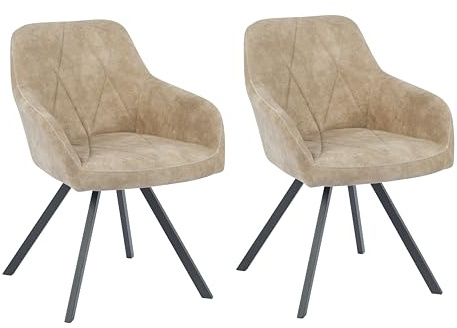 Cooleben Beiger Esszimmerstühle Set von 2, 360° Drehbarer Luxus-Esstuhl mit Samt-Optik & Metallrahmen, 136 KG Tragkraft, Vintage-Design für Esszimmer & Küche (Beige)