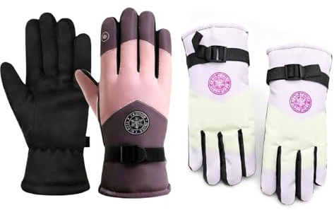 BSITSSS 2 Pezzi Guanti Donna Invernali, Guanti Termici Impermeabili Touch Screen, Antivento Guantis per Sci Corsa Ciclismo Escursionismo Sport Sulla Neve Alpinismo Snowboard Moto