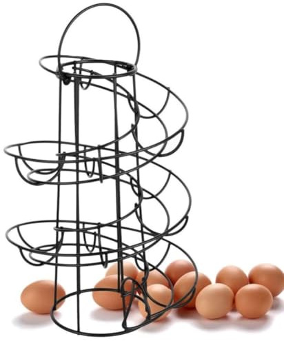 MeevrgR Portauova a spirale in metallo con grande capacità di 20 uova, organizer verticale da bancone per conservare uova fresche e risparmiare spazio in cucina, 26 x 18 x 18 cm, nero