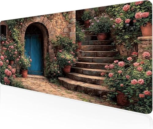Musmatta blomkluster spelmusmatta dörr stor skrivbordsmatta 700 x 400 x 3 mm, arbete från hem väsentligheter halkfri gummibas specialstruktur vattentålig yta slitstark för bärbar dator Y1-831