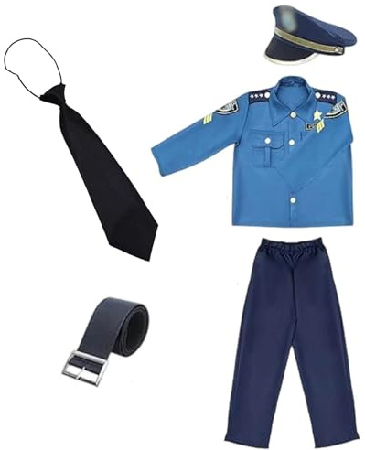 Nlaayong Polizei Kostüm Kinder mit Mütze Gürtel Polizei Ausrüstung Recorder Handschellen Sonnenbrille Walkie Talkie Polizei Spielzeug Halloween Karneval Kostüm für Jungen