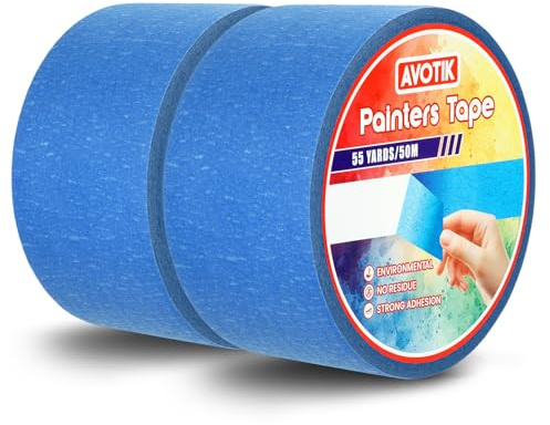 Avotik Blue Painters Tape 2 Rolls: Masking Tape 48 mm Wide x 50 m - Painter's Tape Blue Masking Tape for Walls Painting Packing, Wood, Floors, DIY, Total 110 Yards (2 rolls)
