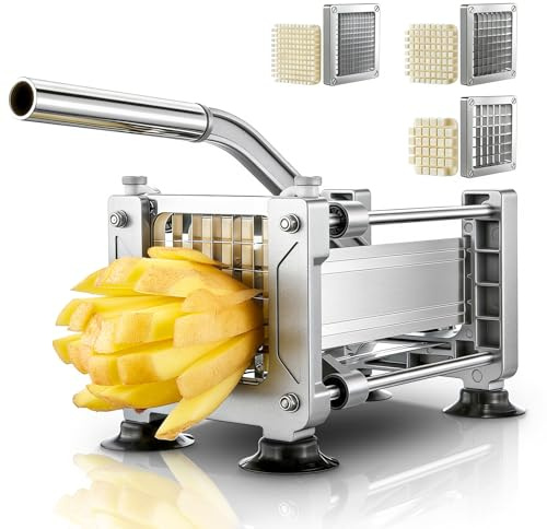 FOHERE Professional Potato Chipper, French Fry Cutter with Ultra-Sharp Stainless Steel Blades, Heavy Duty Aluminum Alloy Vegetable Slicer, Commercial Grade Chips Maker for Fruit & Veg
