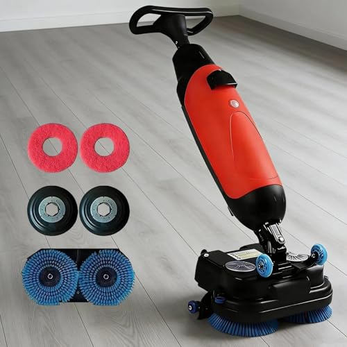 Kindevieft Lavasciuga Pavimenti Professionale - Senza Fili, Ricaricabile, 240 Giri/min, Doppie spazzole rotanti, per Pavimenti in Legno, Piastrelle, Marmo e Cemento. Red