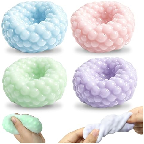 Kutakuta 4 stycken klämande stressboll, formbara tryckbollar, stretchiga antistressleksaker för vuxna, perfekt för kontoret när du reser och för att bemästra Adhs-symtom