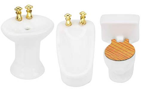 Akozon 1/24 Dollhouse Miniatyr Badrumsset Keramiskt Badkar Toalett Handfat Kit för Miniatyr Scen Gör Det Själv-samling med 3 Färgalternativ (Ren vit)