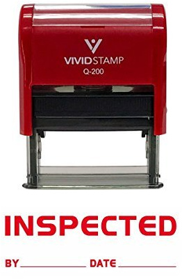 Inspected by Date Self Inking Rubber Stamp (Red Ink) - Medium