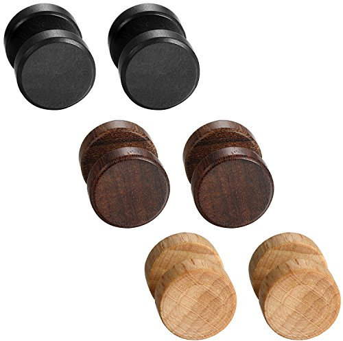 Flongo Holz Ohrstecker 6 Stück 12mm Edelstahl Gestüt Stecker Ohrringe Braun Schwarz Fake Plug Tunnel Piercing Ohrschmuck Für Herren, Damen