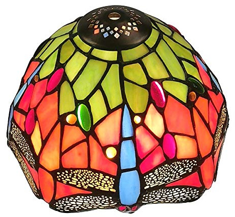 Premium Tiffany Lampshade, Replacement the Lamp Shades of the Table lamp, Stained Glass Handmade, Dragonfly Design, 8-inches Dia, Exclude Accessories, Pack of 1