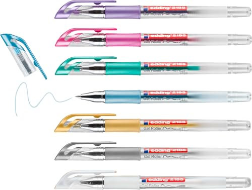 edding 2185 Gelroller - weiß, gold, silber, blau, grün, pink, violett - 7er Set - 0,7 mm - Gelstifte zum Schreiben, Malen, Mandala, Bulletjournal - Gelschreiber, Gelmalstifte