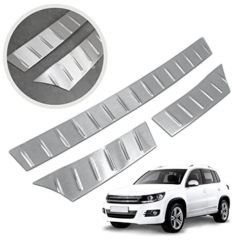 CHROMEMASTER | Ladekantenschutz Stoßstangenschutz | Kompatibel mit VW Tiguan 2007-2016; Gebürsteter Edelstahl, Silber Matt; Unsere Lackschutzleiste Sichert den Heckstoßfänger vor Kratzern