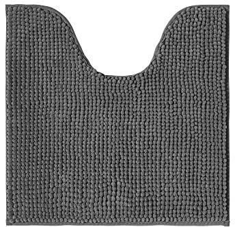 Decomira Badematte rutschfest WC Vorleger mit Ausschnitt | Als Badteppich Set kombinierbar | Badezimmer-Teppich Bad-Vorleger waschbar aus Chenille | Für freistehende Toiletten | Dunkelgrau - 45x45 cm