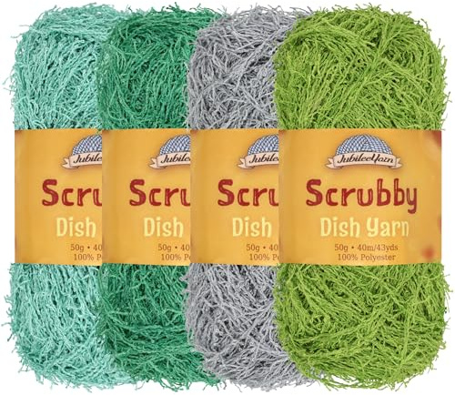 JubileeYarn Scrubby Dish Yarn - Dishcloth Polyester - 50g/Skein - Shades of Green - 4 Skeins