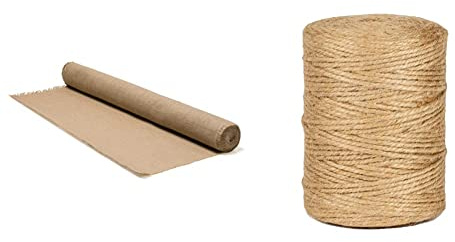 La cordeline Toile de Jute Teinte Naturelle, 275 GR/m², Rouleau 1 m x 10 m & CJN37 Ficelle Jute Teinte Naturelle 200 m, sans Odeur, pour Bricolage, Jardinage, Entretien, Emballage, Arts créatifs