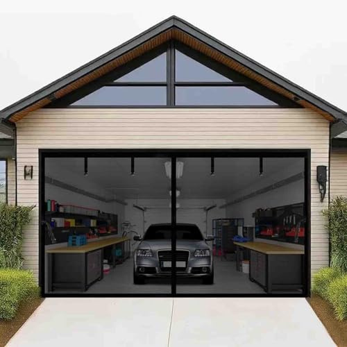 Garage Screen Door 15x7ft for 1 car Doors Durable Fiberglass Heavy Duty Mesh Magnetic Garage Door Net Retractable Hands Free Patio Carport Porch Workshop Home Gym Sunroom Curtain (15x7ft)